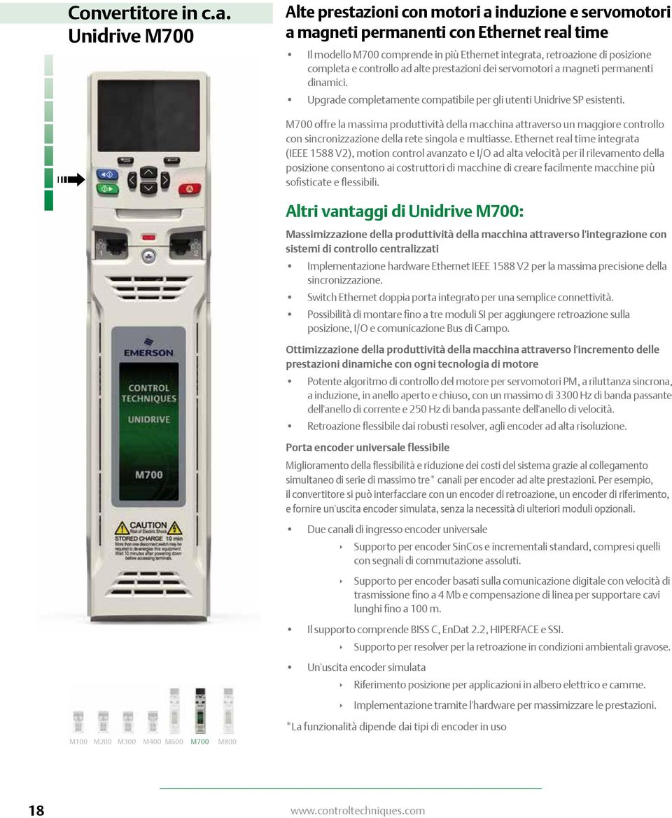 e controllo ad alte prestazioni dei servomotori a magneti permanenti dinamici. Upgrade completamente compatibile per gli utenti Unidrive SP esistenti.