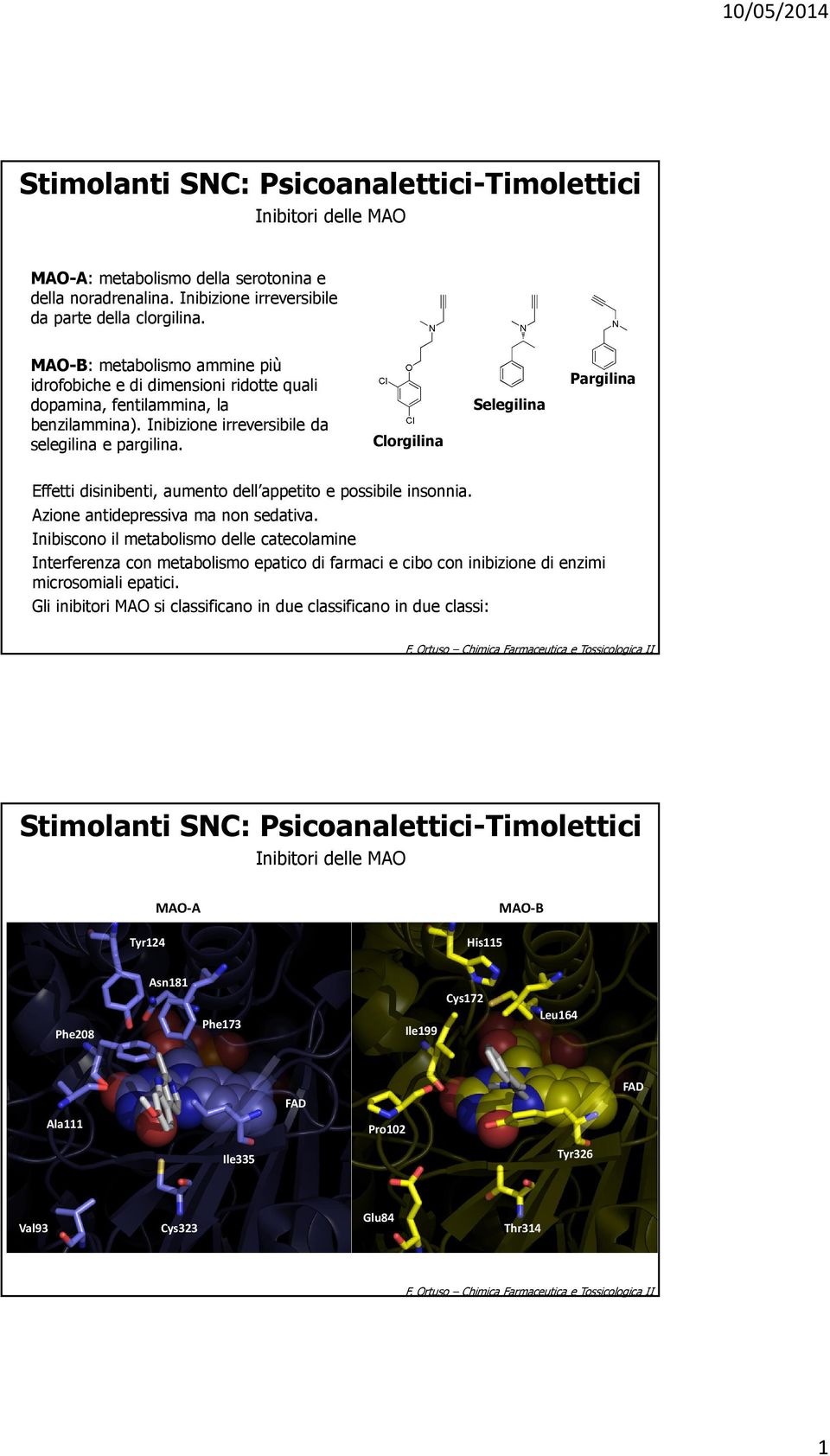 Clorgilina Selegilina Pargilina Effetti disinibenti, aumento dell appetito e possibile insonnia. Azione antidepressiva ma non sedativa.