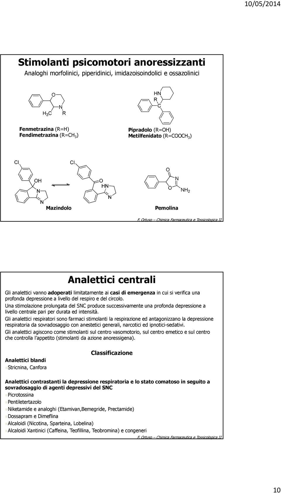 rtuso Chimica Farmaceutica e Tossicologica II Analettici centrali Gli analettici vanno adoperati limitatamente ai casi di emergenza in cui si verifica una profonda depressione a livello del respiro e