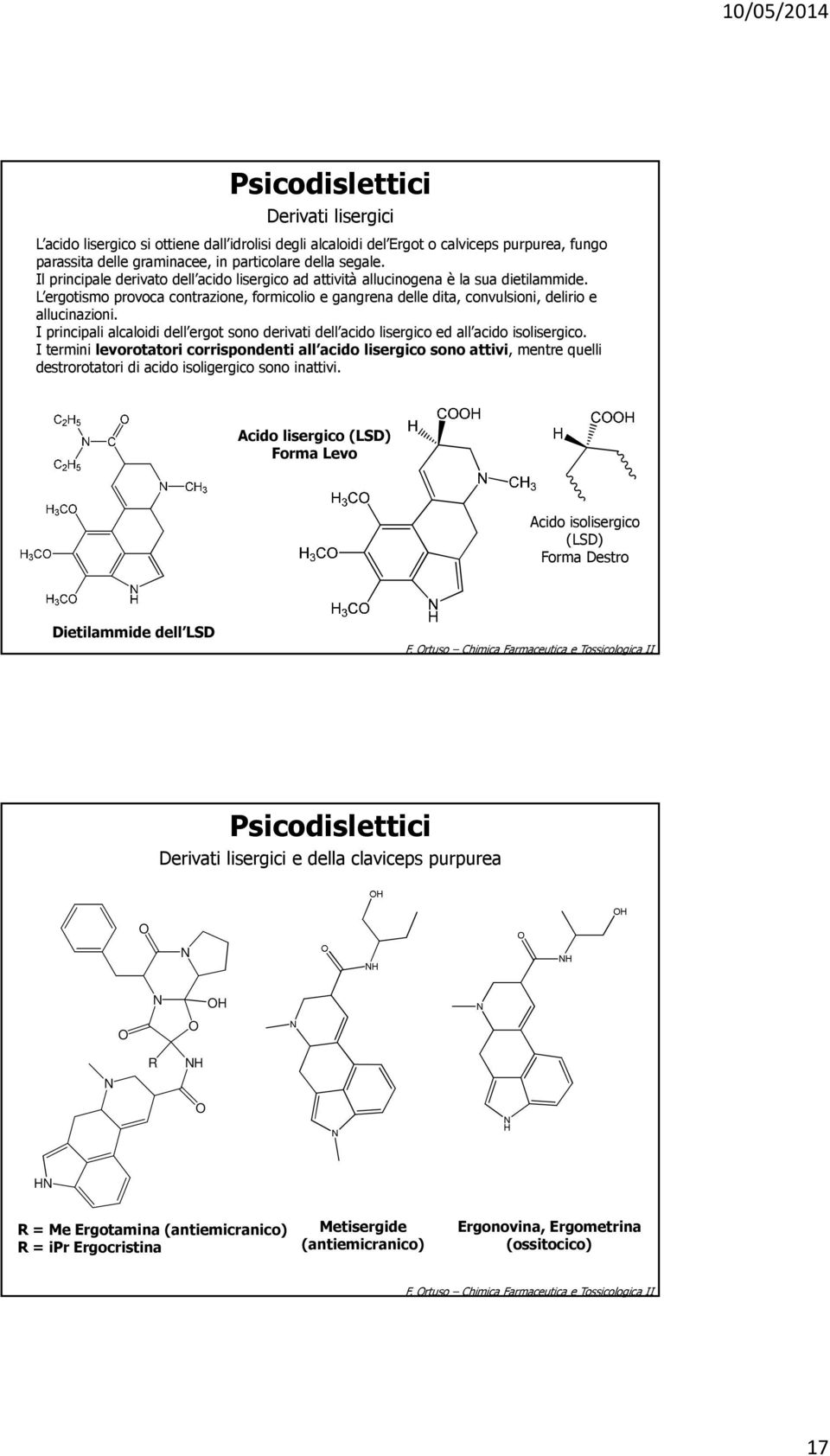 I principali alcaloidi dell ergot sono derivati dell acido lisergico ed all acido isolisergico.