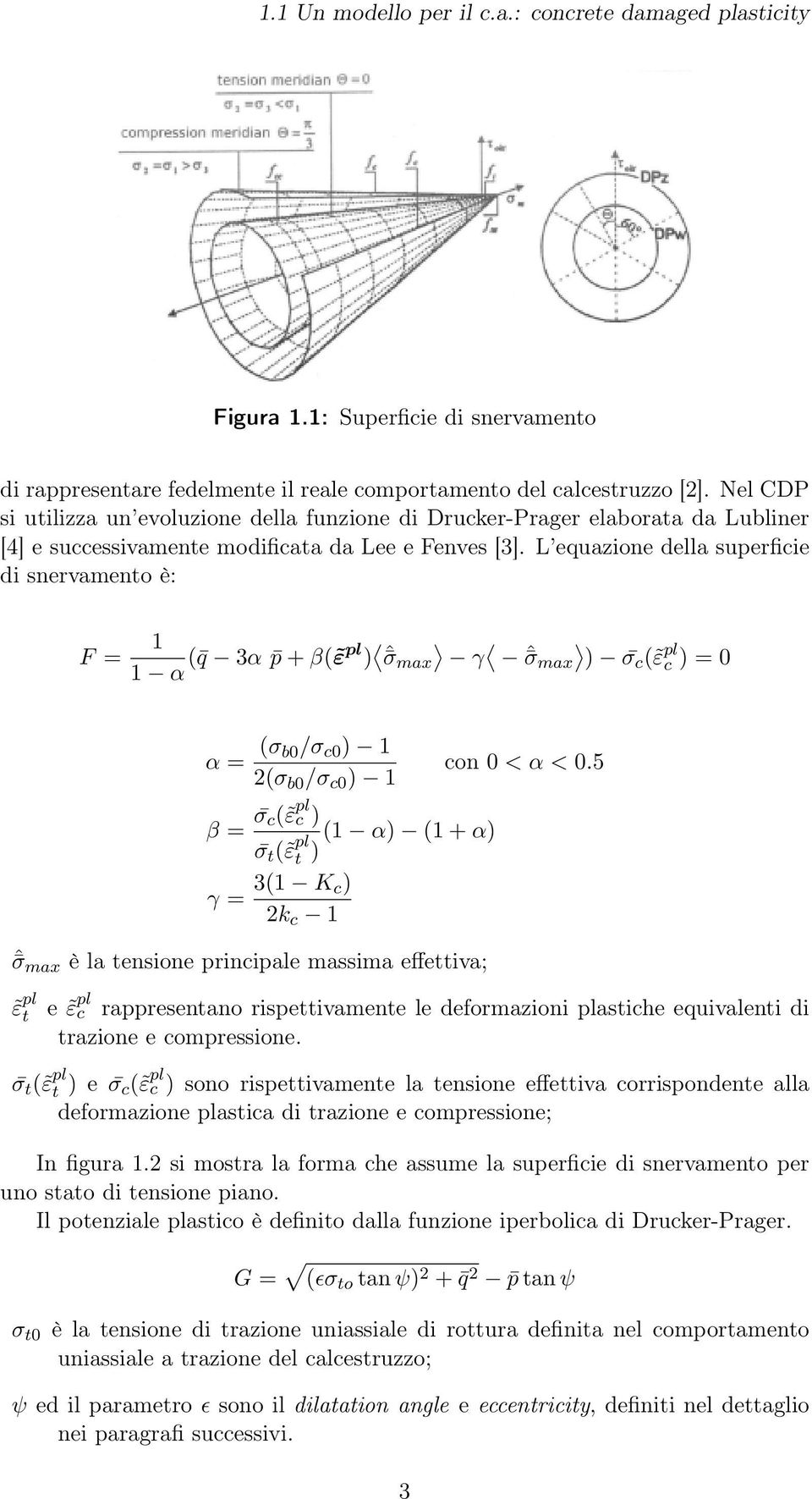 L equazione della superficie di snervamento è: F = 1 1 α ( q 3α p + β( εpl ) ˆ σ max γ ˆ σ max ) σc ( ε pl c ) = 0 α = (σ b0/σ c0 ) 1 2(σ b0 /σ c0 ) 1 β = σ c( ε pl c ) σ t ( ε pl (1 α) (1 + α) t ) γ