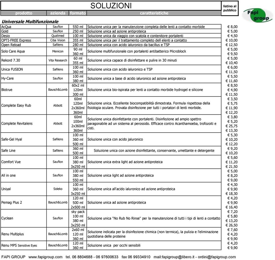 Reload Safilens 280 ml Soluzione unica con acido ialuronico da bacillus e TSP 12,50 Solo Care Aqua Rekord 7.