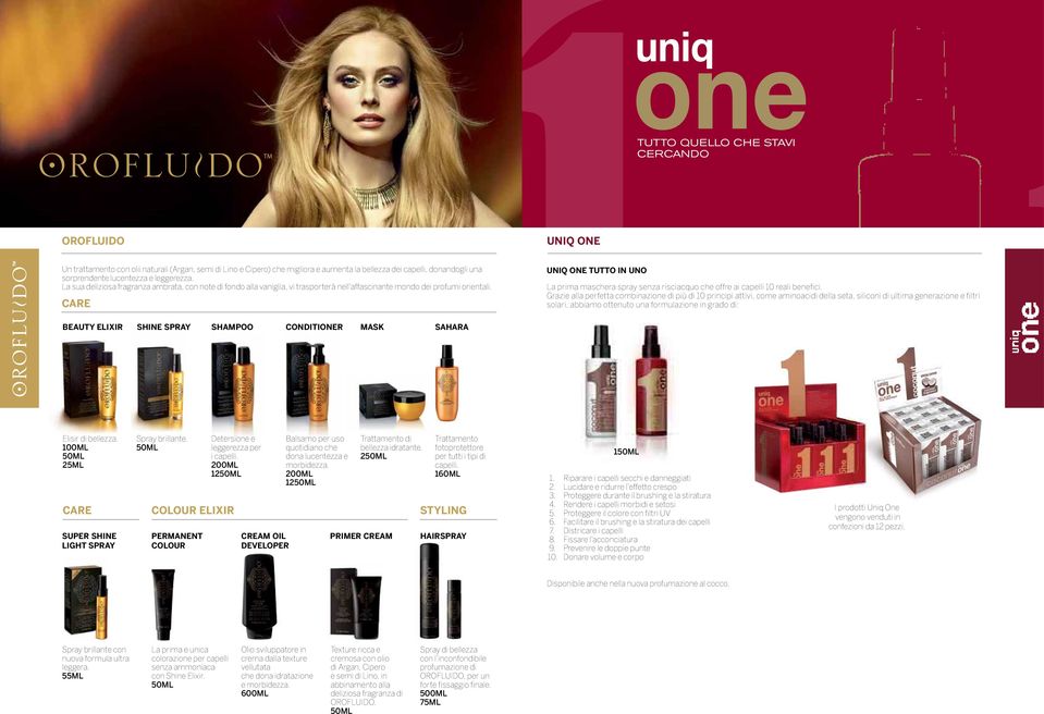 CARE UNIQ ONE TUTTO IN UNO La prima maschera spray senza risciacquo che offre ai capelli 10 reali benefici.