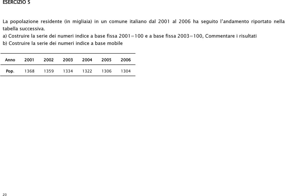 a) Costruire la serie dei numeri indice a base fissa 2001=100 e a base fissa 2003=100,