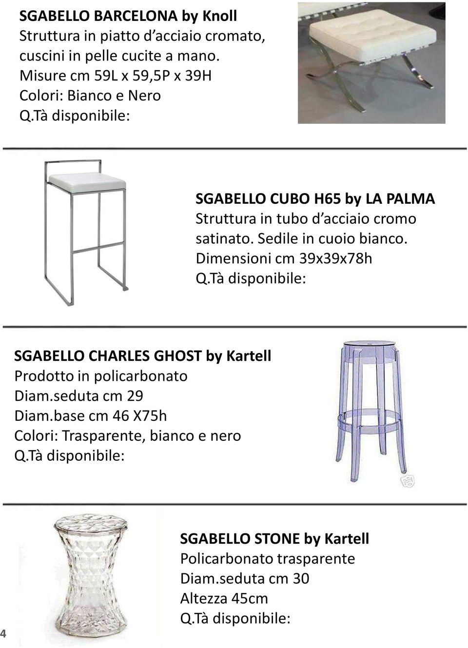 Sedile in cuoio bianco. Dimensioni cm 39x39x78h SGABELLO CHARLES GHOST by Kartell Prodotto in policarbonato Diam.