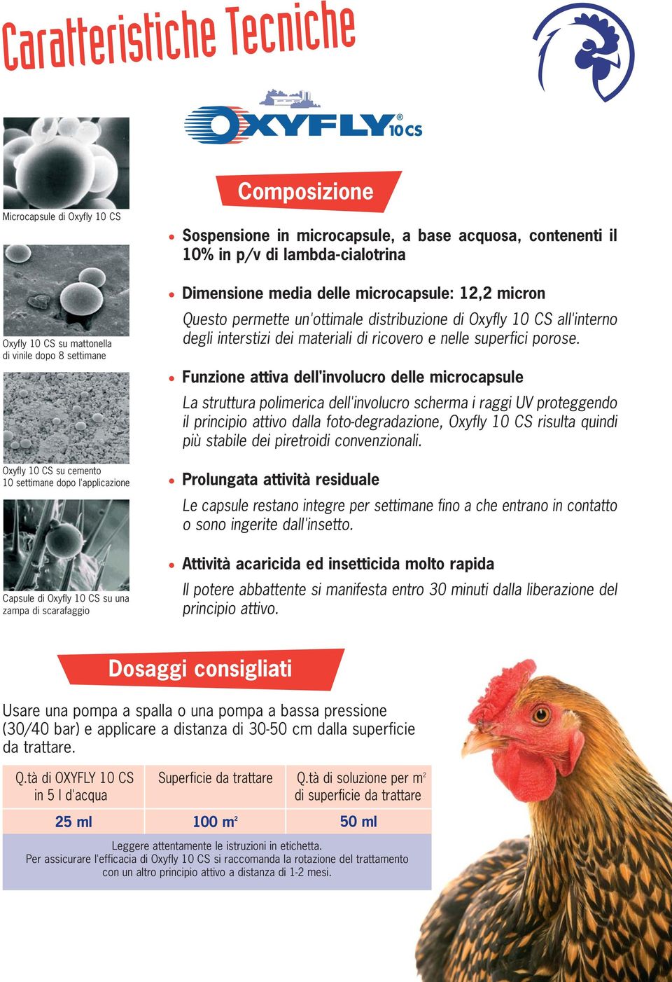 un'ottimale distribuzione di Oxyfly 10 CS all'interno degli interstizi dei materiali di ricovero e nelle superfici porose.