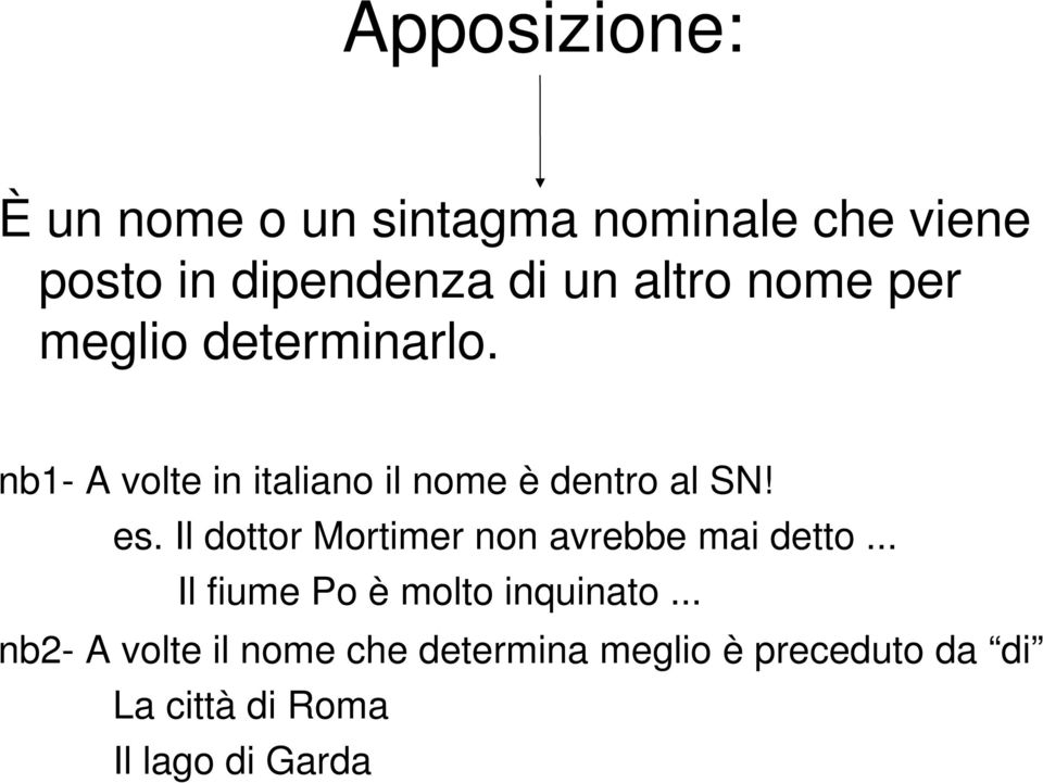 es. Il dottor Mortimer non avrebbe mai detto... Il fiume Po è molto inquinato.