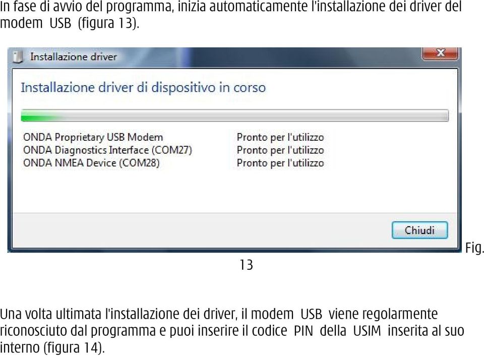 Una volta ultimata l'installazione dei driver, il modem USB viene