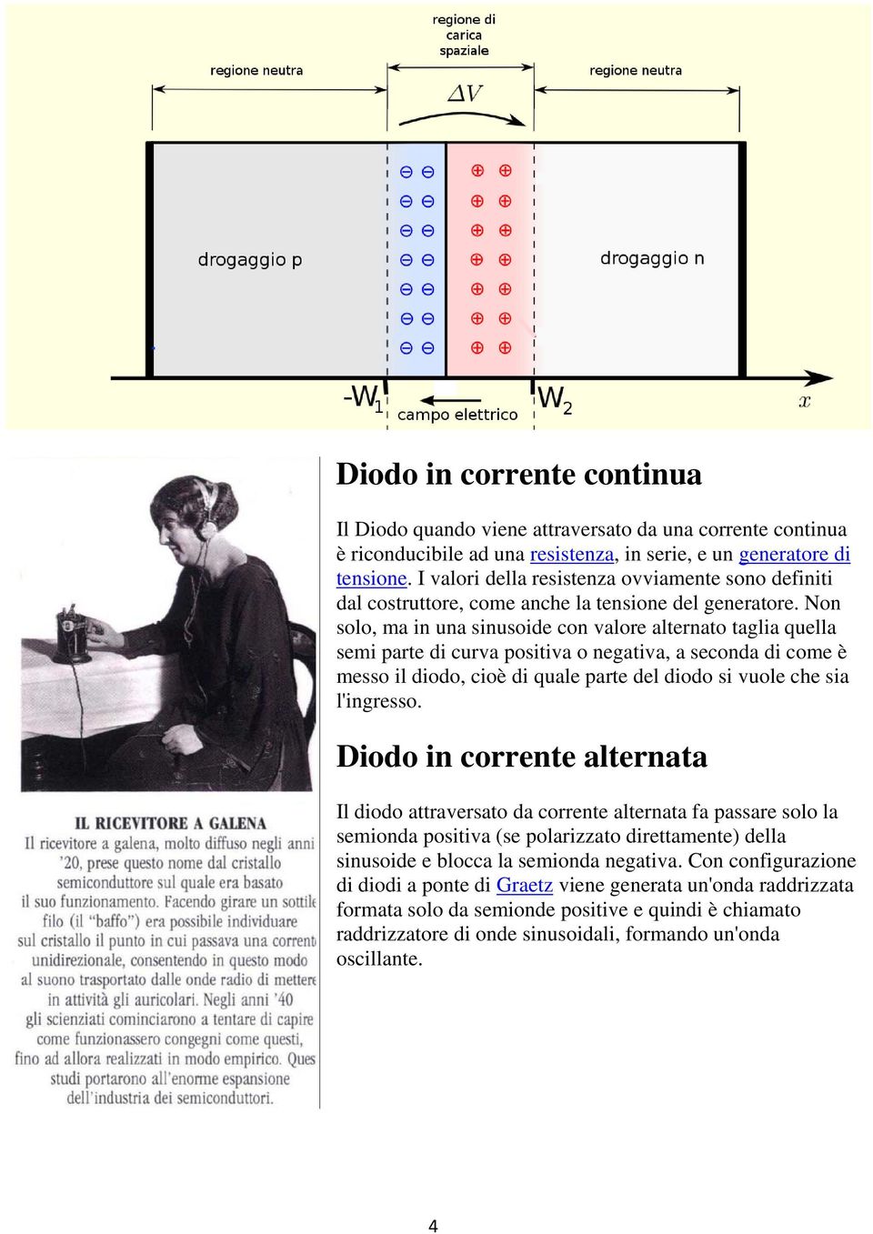 Non solo, ma in una sinusoide con valore alternato taglia quella semi parte di curva positiva o negativa, a seconda di come è messo il diodo, cioè di quale parte del diodo si vuole che sia l'ingresso.