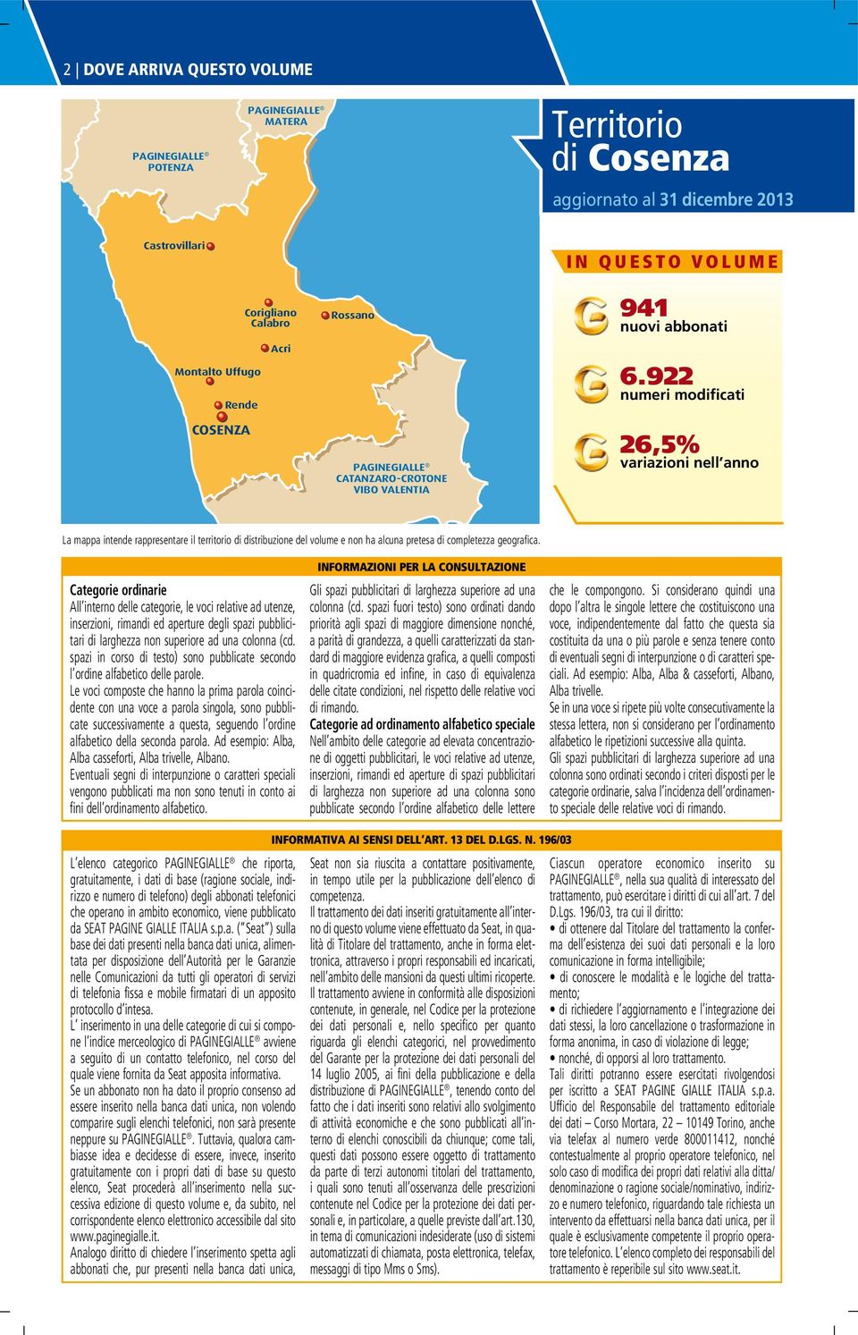 922 numeri modificati 26,5% variazioni nell anno La mappa intende rappresentare il territorio di distribuzione del volume e non ha alcuna pretesa di completezza geografica.