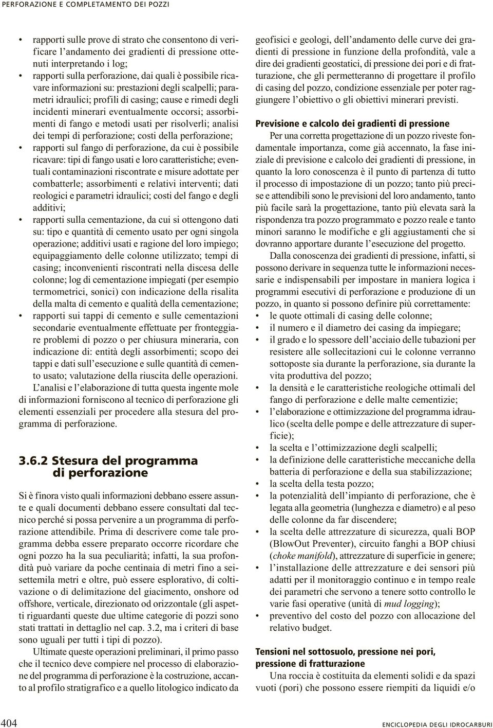 fango e metodi usati per risolverli; analisi dei tempi di perforazione; costi della perforazione; rapporti sul fango di perforazione, da cui è possibile ricavare: tipi di fango usati e loro