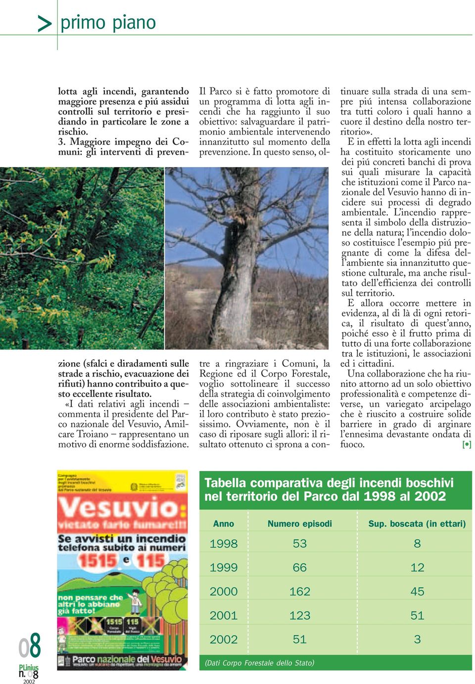 «I dati relativi agli incendi commenta il presidente del Parco nazionale del Vesuvio, Amilcare Troiano rappresentano un motivo di enorme soddisfazione.