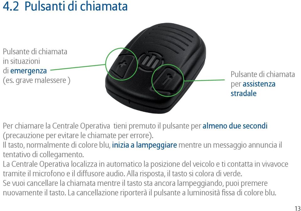 errore). Il tasto, normalmente di colore blu, inizia a lampeggiare mentre un messaggio annuncia il tentativo di collegamento.