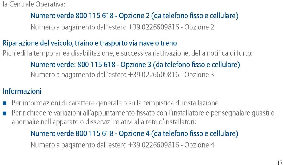 pagamento dall estero +39 0226609816 - Opzione 3 Per informazioni di carattere generale o sulla tempistica di installazione Per richiedere variazioni all appuntamento fissato con l installatore e per