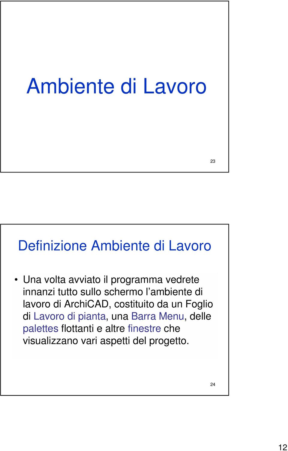 ArchiCAD, costituito da un Foglio di Lavoro di pianta, una Barra Menu, delle