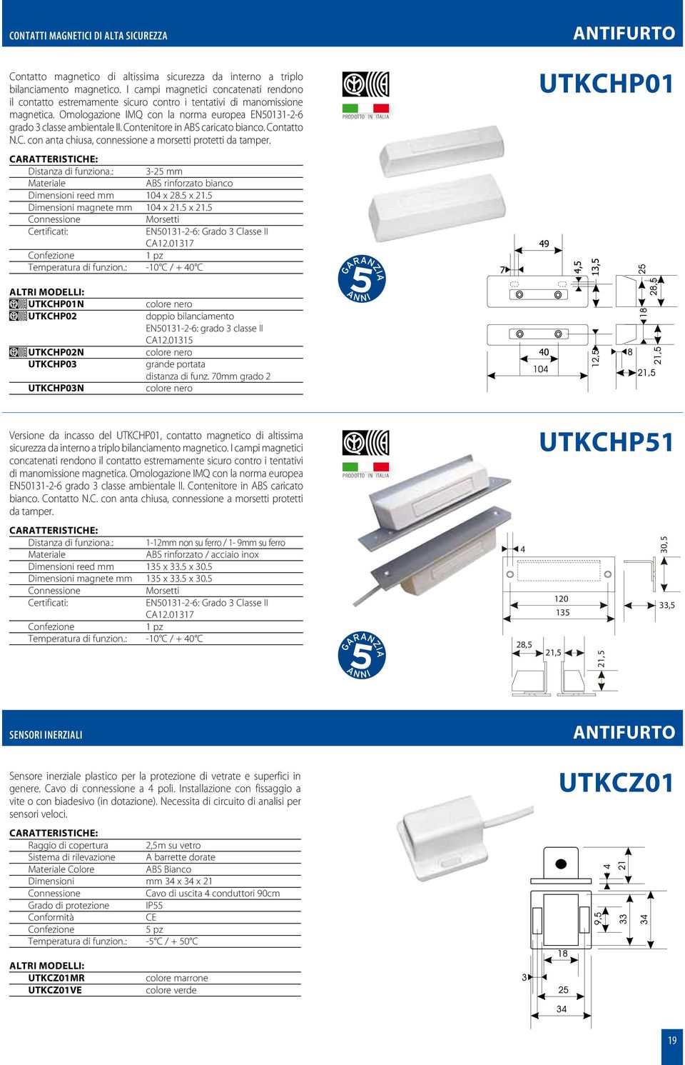 Contenitore in ABS caricato bianco. Contatto N.C. con anta chiusa, connessione a morsetti protetti da tamper. Distanza di funziona.: 3-25 mm ABS rinforzato bianco reed mm 104 x 28.5 x 21.