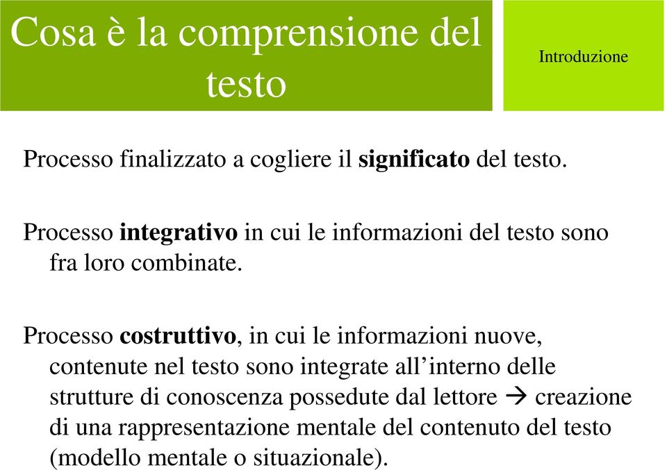 Processo costruttivo, in cui le informazioni nuove, contenute nel testo sono integrate all interno delle