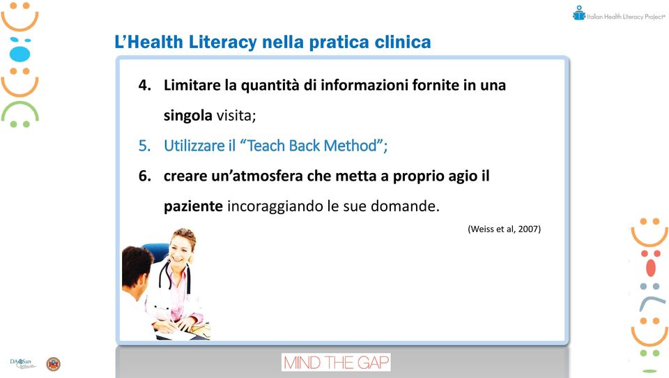 visita; 5. Utilizzare il Teach Back Method ; 6.