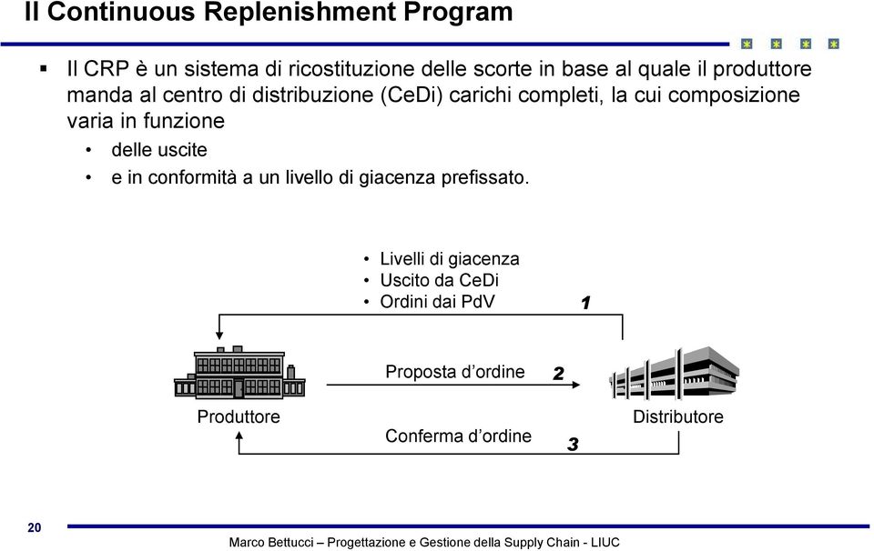 varia in funzione delle uscite e in conformità a un livello di giacenza prefissato.