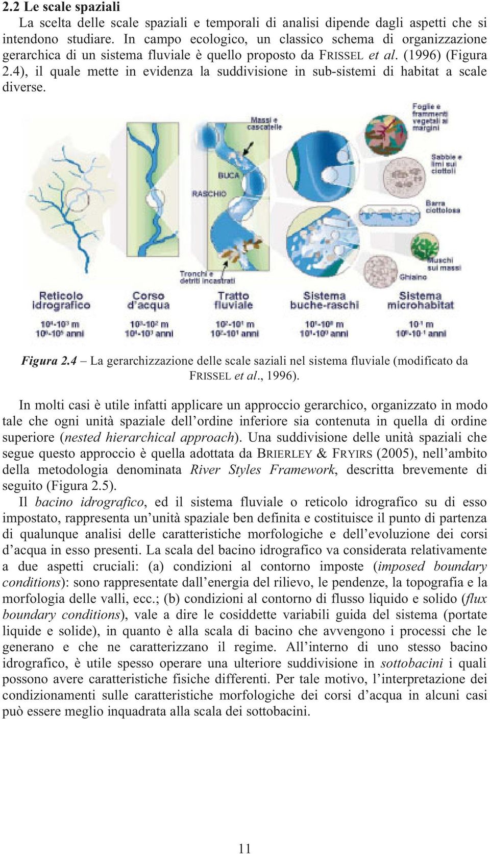 4), il quale mette in evidenza la suddivisione in sub-sistemi di habitat a scale diverse. Figura 2.4 La gerarchizzazione delle scale saziali nel sistema fluviale (modificato da FRISSEL et al., 1996).