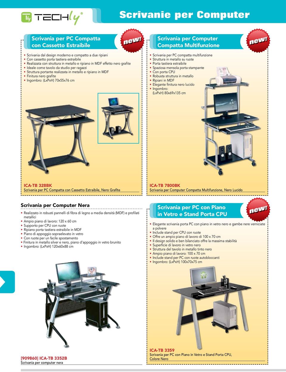 Scrivania per Computer Compatta Multifunzione Scrivania per PC compatta multifunzione Struttura in metallo su ruote Porta tastiera estraibile Spaziosa mensola porta stampante Con porta CPU Robusta