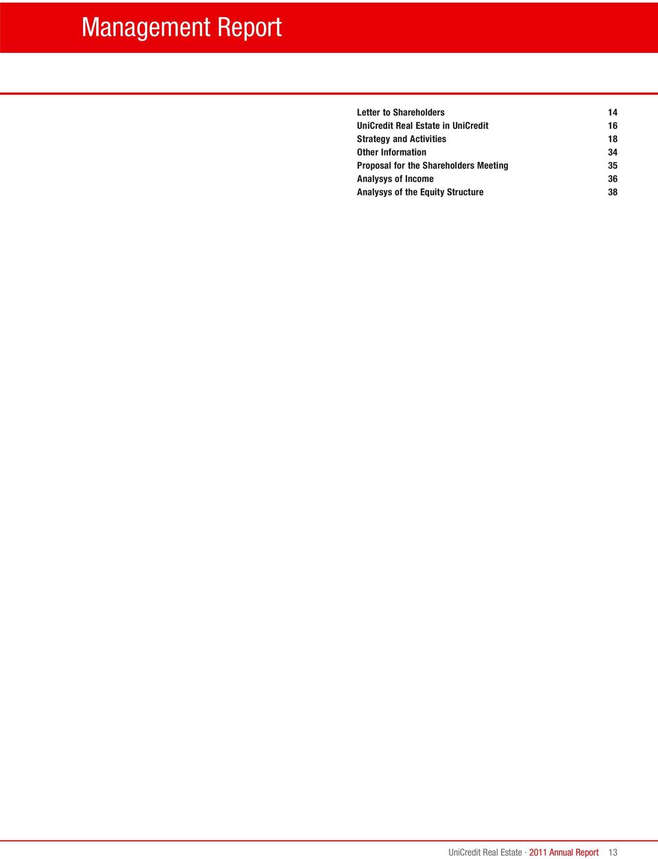 Proposal for the Shareholders Meeting 35 Analysys of Income 36