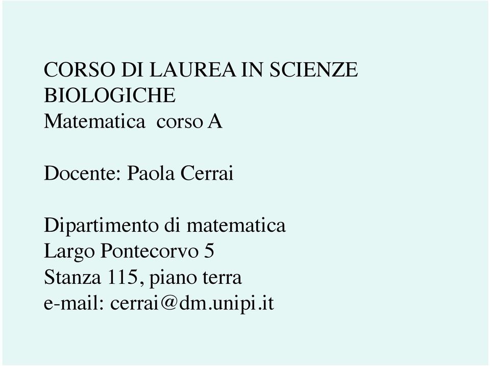 Dipartimento di matematica Largo Pontecorvo