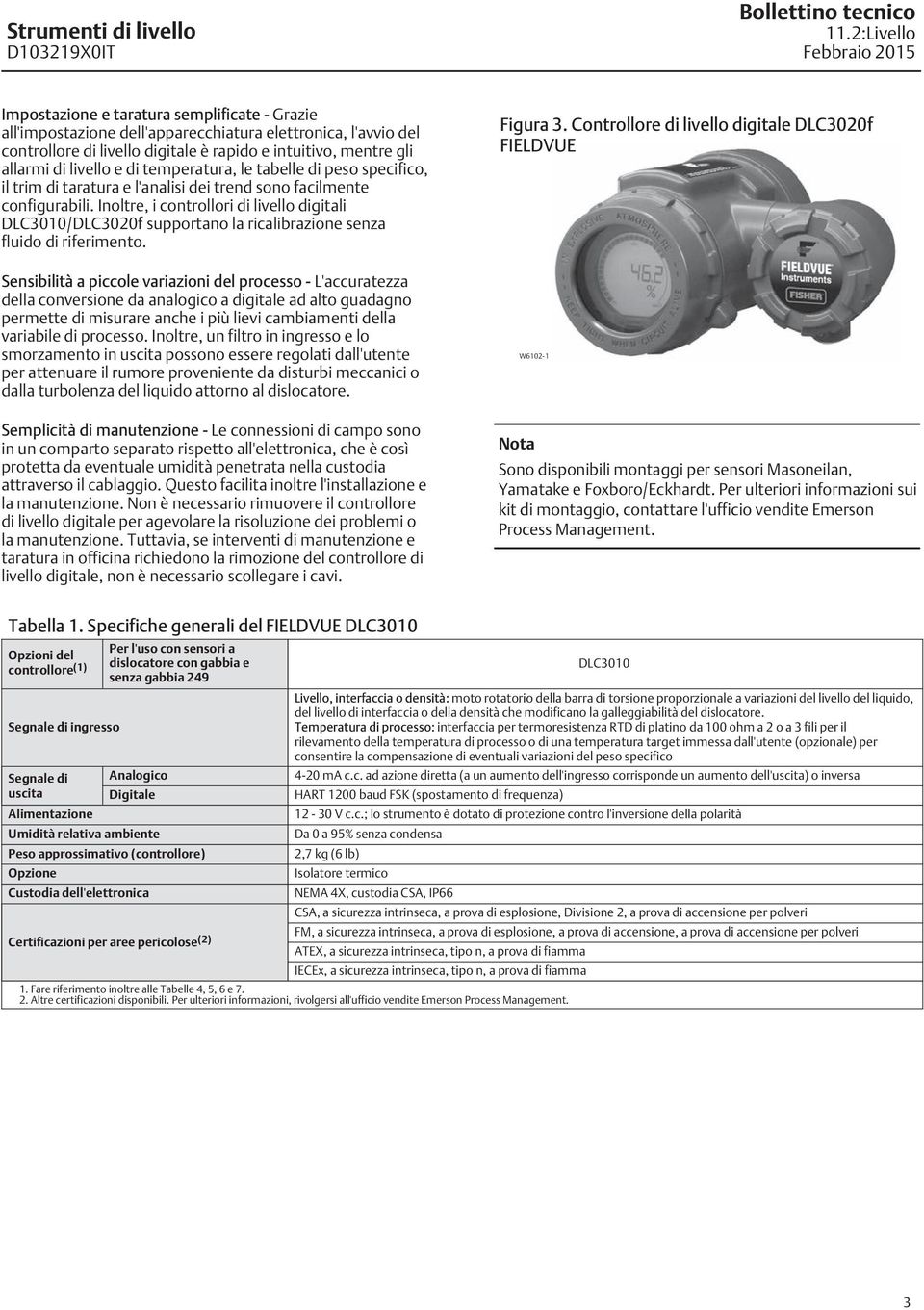 Inoltre, i controllori di livello digitali DLC3010/DLC3020f supportano la ricalibrazione senza fluido di riferimento.