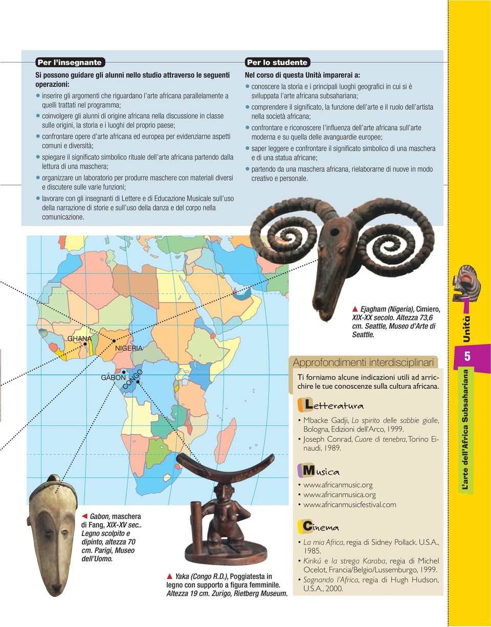 comuni e diversità; spiegare il significato simbolico rituale dell arte africana partendo dalla lettura di una maschera; organizzare un laboratorio per produrre maschere con materiali diversi e