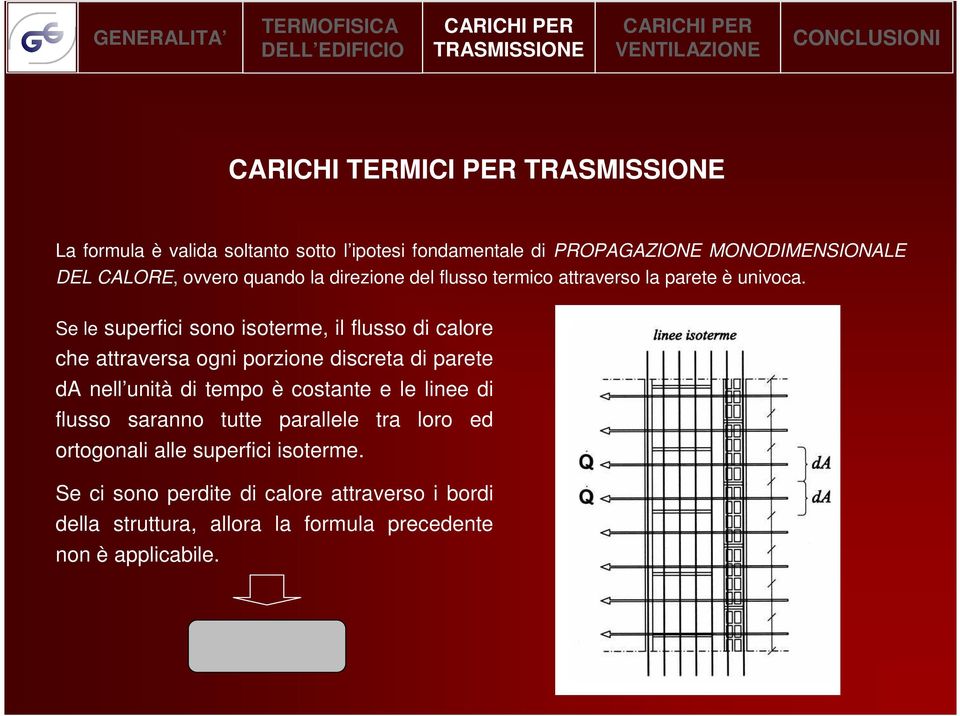 Se le superfici sono isoterme, il flusso di calore che attraversa ogni porzione discreta di parete da nell unità di tempo è costante e le