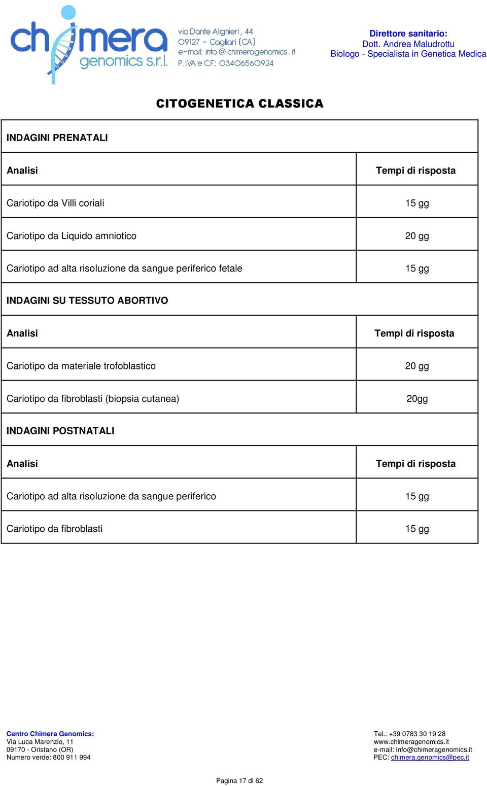 ABORTIVO Cariotipo da materiale trofoblastico Cariotipo da fibroblasti (biopsia cutanea) 20gg