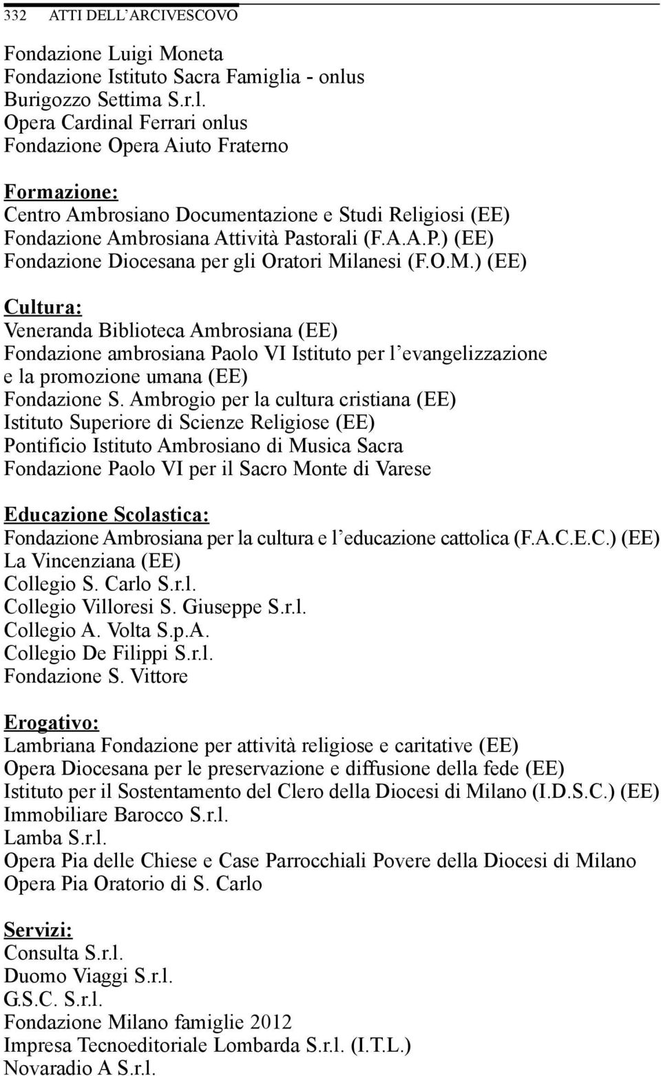 A.A.P.) (EE) Fondazione Diocesana per gli Oratori Mi