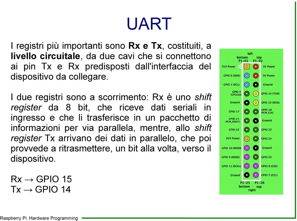 I due registri sono a scorrimento: Rx è uno shift register da 8 bit, che riceve dati seriali in ingresso e che li trasferisce in