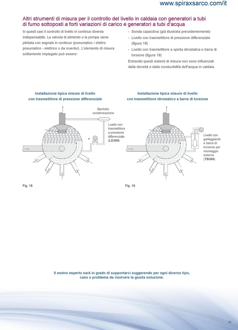 L'elemento di misura solitamente impiegato può essere: - Sonda capacitiva (già illustrata precedentemente) - Livello con trasmettitore di pressione differenziale (figura 18) - Livello con