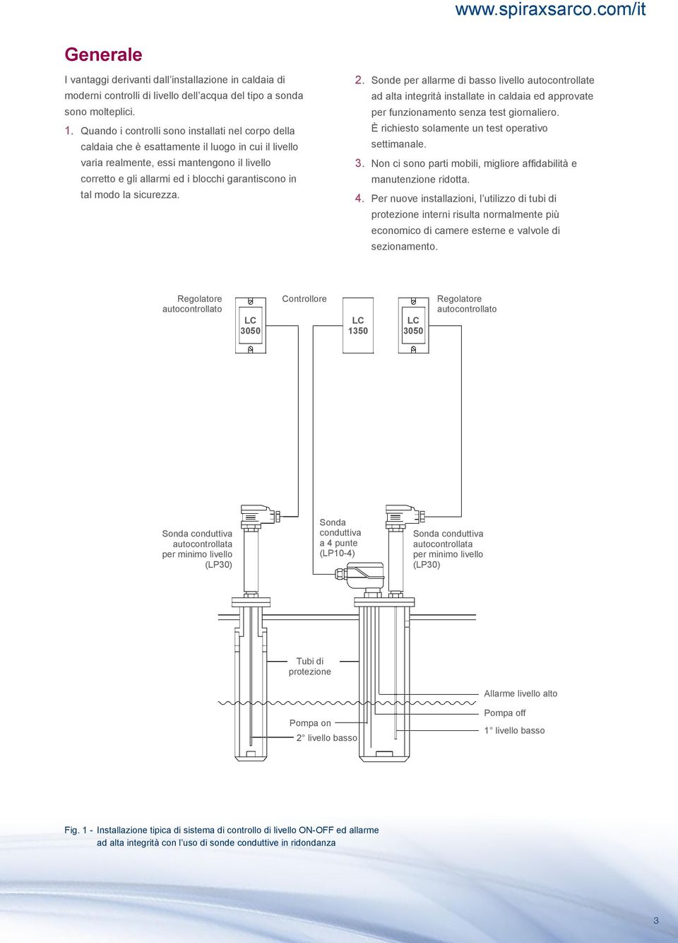 tal modo la sicurezza. 2. Sonde per allarme di basso livello autocontrollate ad alta integrità installate in caldaia ed approvate per funzionamento senza test giornaliero.