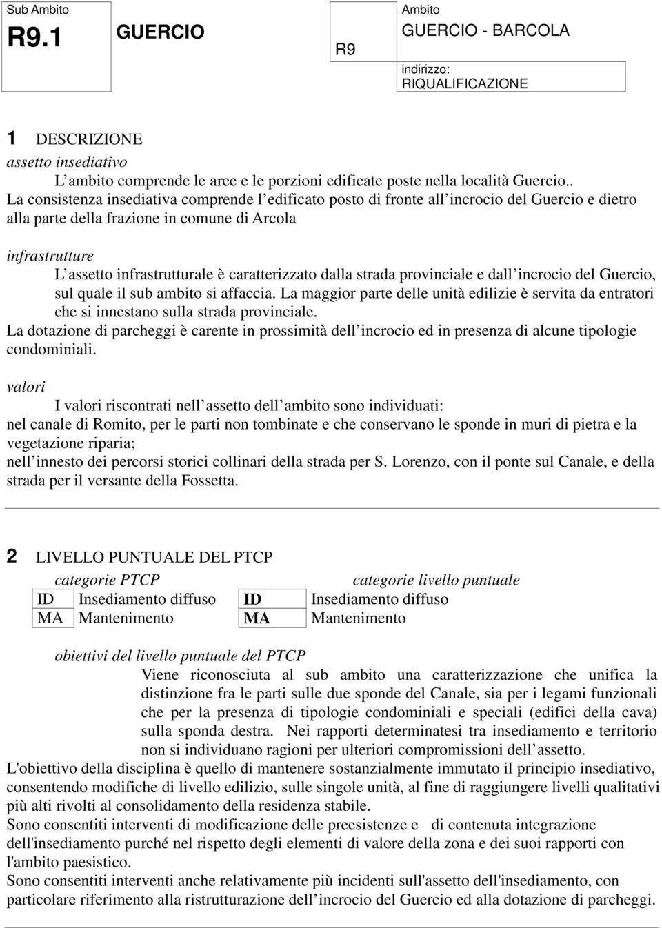 caratterizzato dalla strada provinciale e dall incrocio del Guercio, sul quale il sub ambito si affaccia.