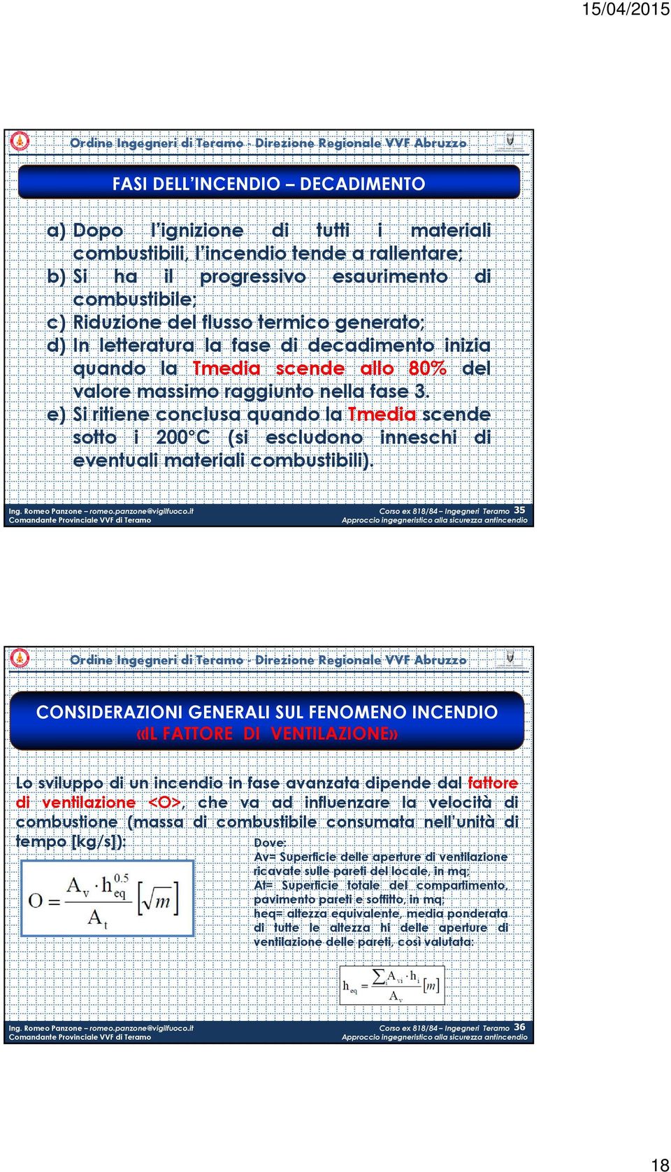 e) Si ritiene conclusa quando la Tmedia scende sotto i 200 C (si escludono inneschi di eventuali materiali combustibili).