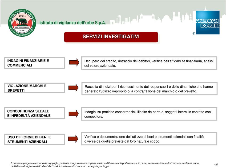 VIOLAZIONE MARCHI E BREVETTI Raccolta di indizi per il riconoscimento dei responsabili e delle dinamiche che hanno generato l utilizzo improprio o la contraffazione del marchio o