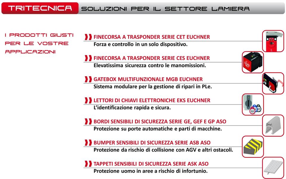 GATEBOX MULTIFUNZIONALE MGB EUCHNER Sistema modulare per la gestione di ripari in PLe. LETTORI DI CHIAVI ELETTRONICHE EKS EUCHNER L identificazione rapida e sicura.