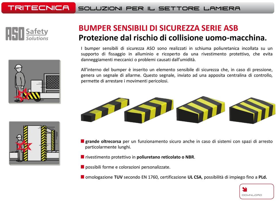 meccanici o problemi causati dall umidità. All interno del bumper è inserito un elemento sensibile di sicurezza che, in caso di pressione, genera un segnale di allarme.