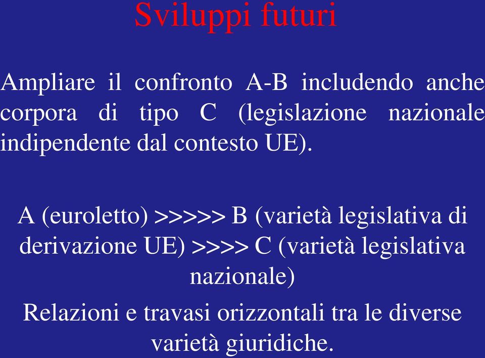 A (euroletto) >>>>> B (varietà legislativa di derivazione UE) >>>> C