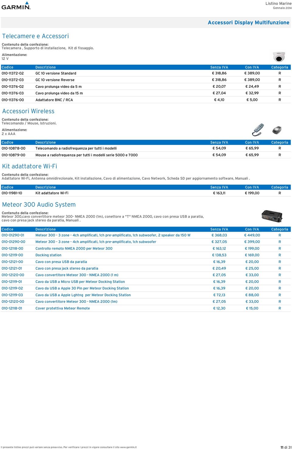 15 m 27,04 32,99 R 010-11376-00 Adattatore BNC / RCA 4,10 5,00 R Accessori Wireless Telecomando / Mouse, Istruzioni.