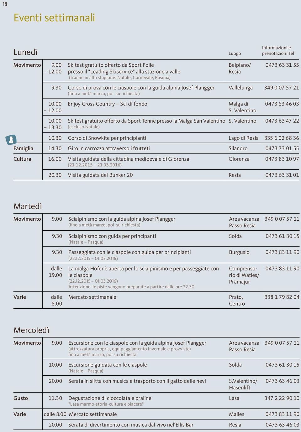 30 Corso di prova con le ciaspole con la guida alpina Josef Plangger (fino a metà marzo, poi su richiesta) 10.00 12.00 10.00 13.