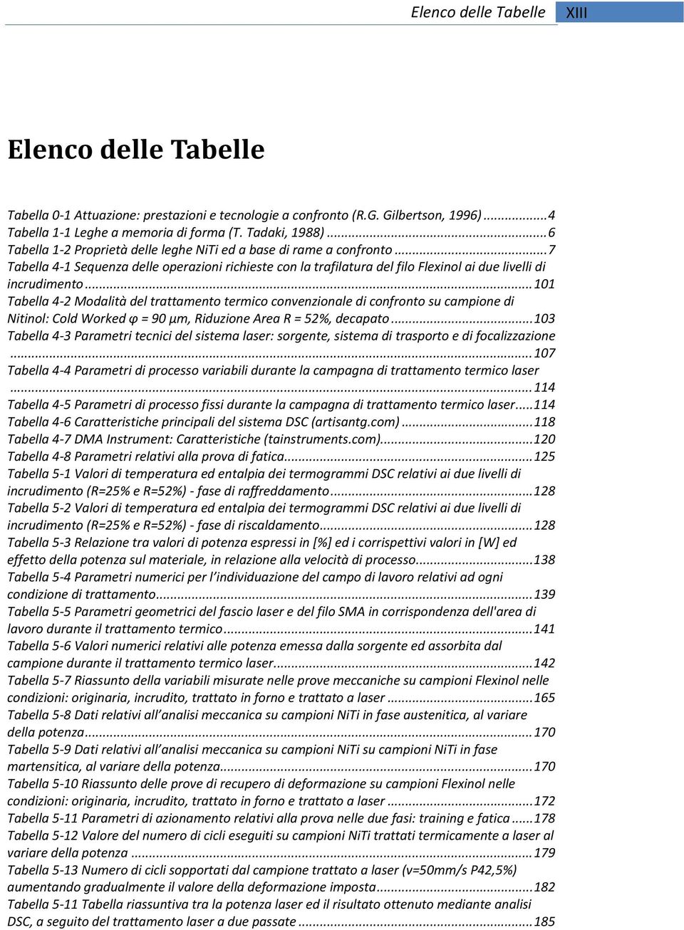 .. 101 Tabella 4-2 Modalità del trattamento termico convenzionale di confronto su campione di Nitinol: Cold Worked φ = 90 µm, Riduzione Area R = 52%, decapato.