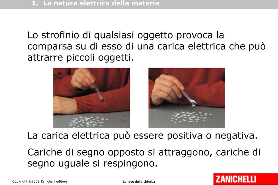 piccoli oggetti. La carica elettrica può essere positiva o negativa.