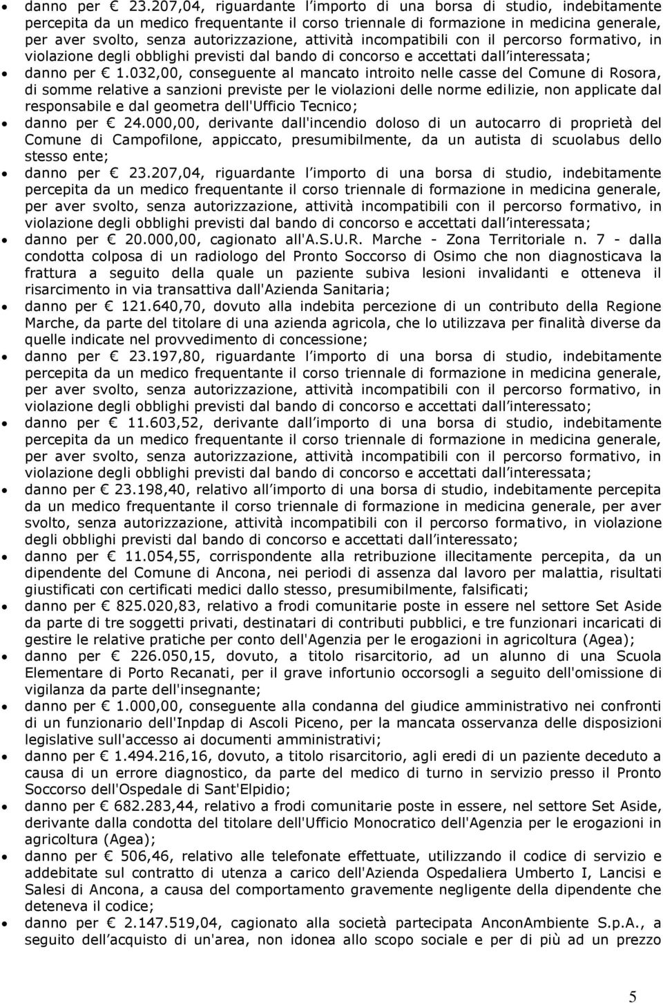 attività incompatibili con il percorso formativo, in violazione degli obblighi previsti dal bando di concorso e accettati dall interessata; danno per 1.