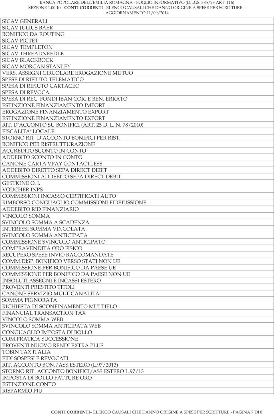 ERRATO ESTINZIONE FINANZIAMENTO IMPORT EROGAZIONE FINANZIAMENTO EXPORT ESTINZIONE FINANZIAMENTO EXPORT RIT. D ACCONTO SU BONIFICI (ART. 25 D. L. N. 78/2010) FISCALITA LOCALE STORNO RIT.