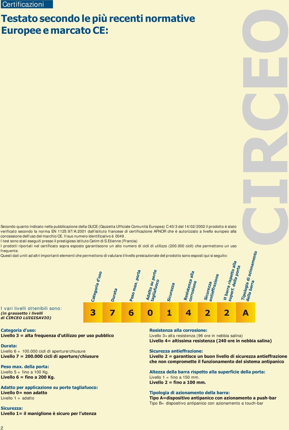 Il suo numero identificativo è 0049. I test sono stati eseguiti presso il prestigioso istituto Cetim di S.