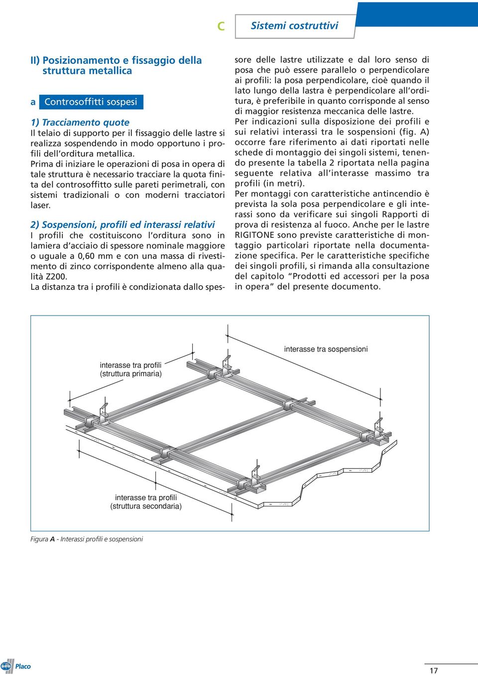 Prima di iniziare le operazioni di posa in opera di tale struttura è necessario tracciare la quota finita del controsoffitto sulle pareti perimetrali, con sistemi tradizionali o con moderni