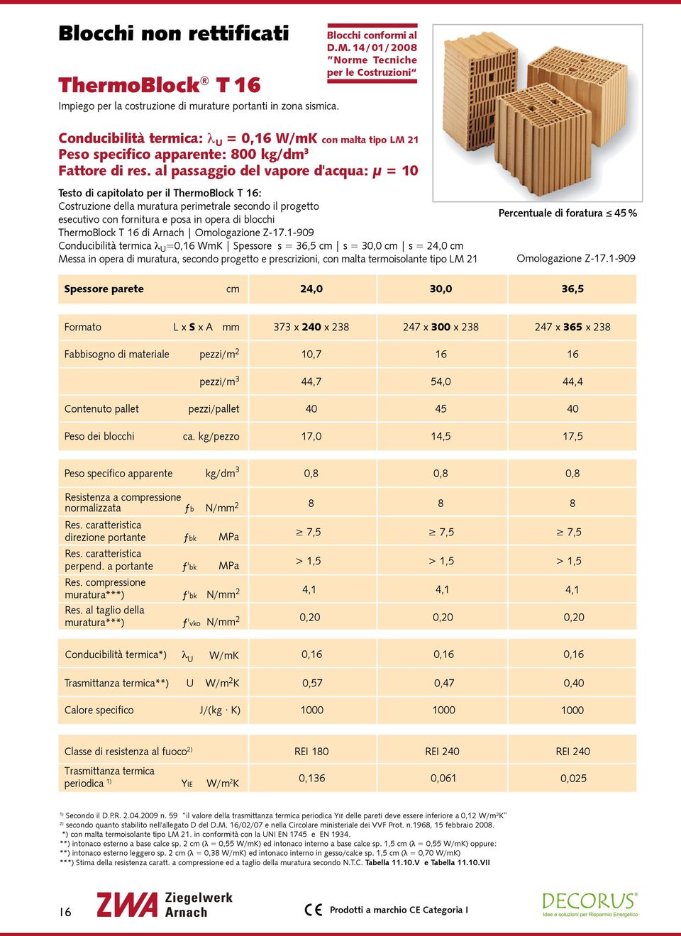 al passaggio del vapore d'acqua: µ = 10 Testo di capitolato per il ThermoBlock T 16: Costruzione della muratura perimetrale secondo il progetto esecutivo con fornitura e posa in opera di blocchi